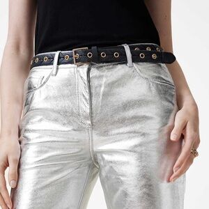 NWT ALLSAINTS Miller Foil Jeans in Silver. ALLSAINTS Metallic Silver Denim.